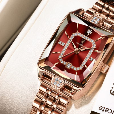 Youfap Market High Quality Ladies Watch, Luxury Watch For Woman Waterproof Calendar, Stainless Steel Quartz Women's Watches rosegold Red