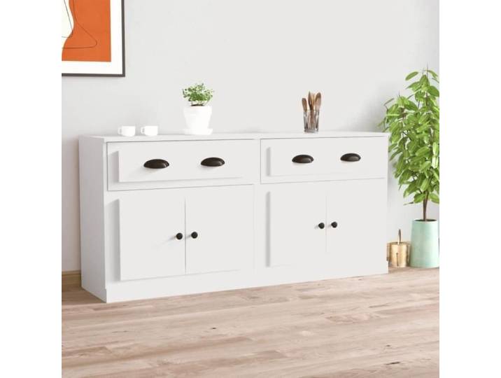 Buffet bas - VIDAXL - 2 pcs - Bois d'ingénierie - Blanc - Style classique intemporel