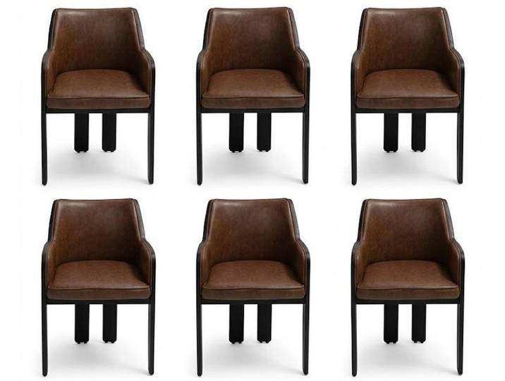 JVmoebel Esszimmerstuhl Stuhlgruppe Design Braun Kunstleder Holz Schwarz Ausdrucksstark, Made in Europa