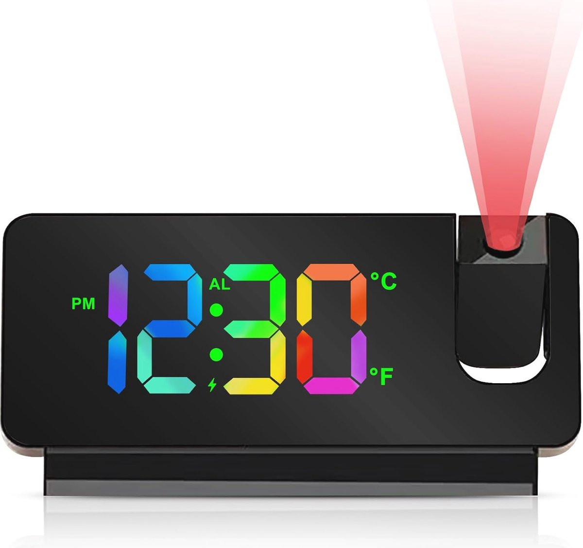 Digitale Projectiewekker met 180° Projectie en Temperatuurweergave in Rood en Zwart