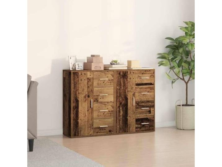 RJPLMFV Anrichte aus Holz, 2-teilig, 60 x 31 x 84 cm Aufbewahrung für Wohnzimmer, Scharniertüren, silberfarbene Griffe, moderner Stil Epure