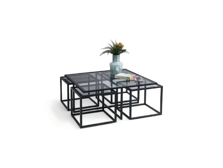 JVmoebel Satztisch Loft-Couchtisch mit Glasoberflächen und schwarzem Metallrahmen (Couchtisch, 4x Beistelltisch), Made in Europe