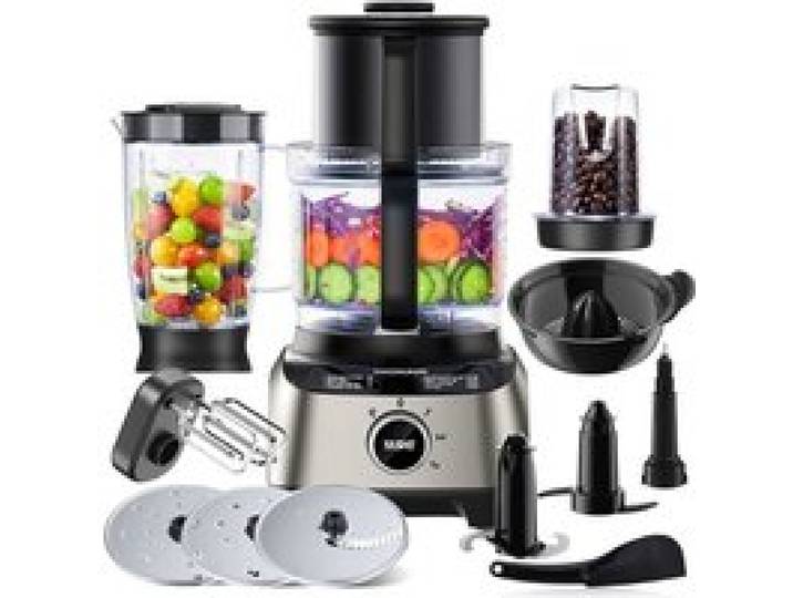 Robot De Cuisine Multifonction 1300W Bol 2 5L + Blender 1 5L 3 Vitesses + Pulse Blender Moulin Presse-Agrumes Et Pétrin
