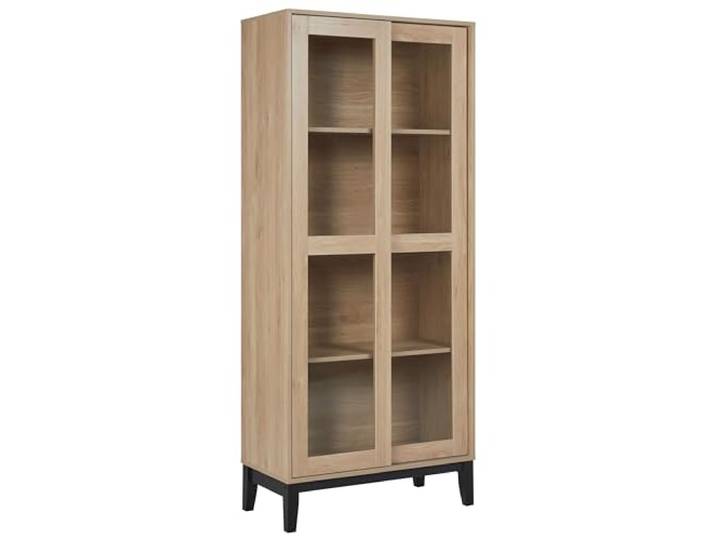Beliani Vitrine mit Glastüren Braun 2 Türen Heller Holzfarbton Holzwerkstoff, Klassisch, Melamin, 80 x 40 x 183 cm