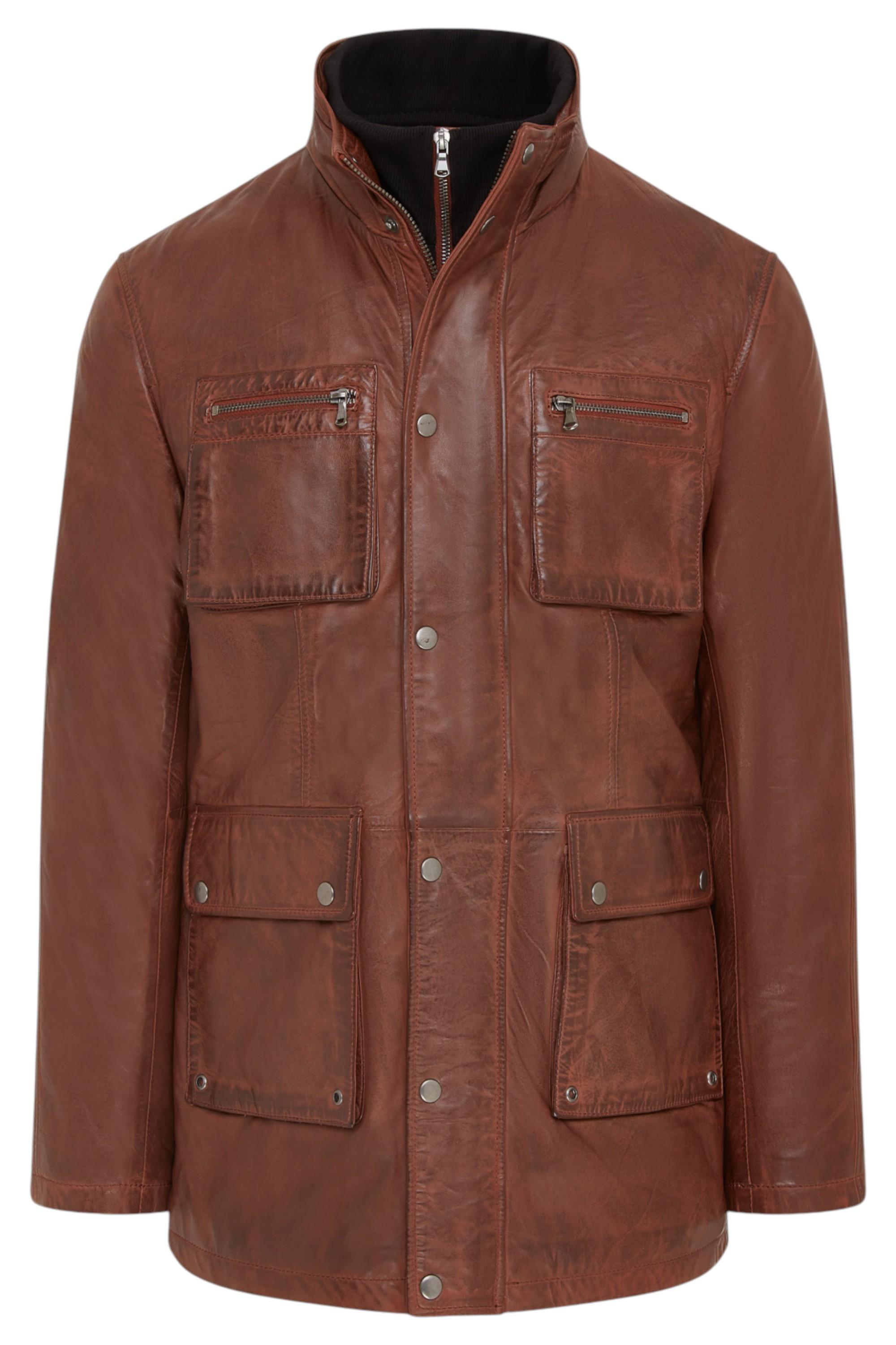 Herren Braune Leder Militärjacke Outwear Mantel - Field