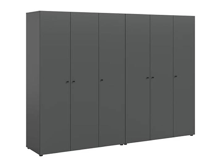 xonox.home – 2 TLG. Kleiderschrank-Set Darwin 240x176x51 cm in Anthrazit Nachbildung – Großraumschrank-Kombination mit Platz für die ganze Familie – Robust, zeitgemäß & hoch funktional