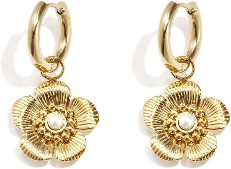 Paar Ohrhänger ADELIA´S "LIVAYA", Damen, Gr. Damen, Edelstahl, gold (goldfarben), Ohrringe, Stylisch mit geriffeltem Blumenanhänger