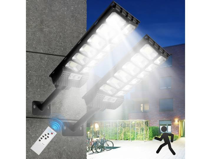 2 lampes solaires LED super lumineuses pour extérieur, 6000 mAh, IP65, étanches, lampes de rue avec détecteur de mouvement, éclairage solaire pour jardin, cour, mur