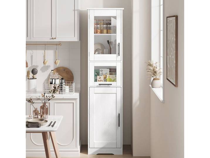 Armoire autoportante tiroirs verre étagères chêne foncé 67  cuisine/sdb