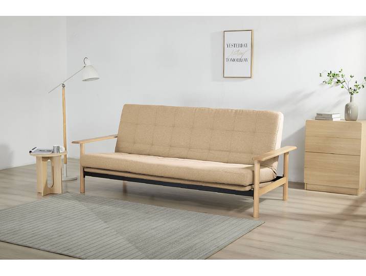 Schlafsofa Beige Flachgewebe Haru 224 x 95 x 95cm mit Schlaffunktion Natur