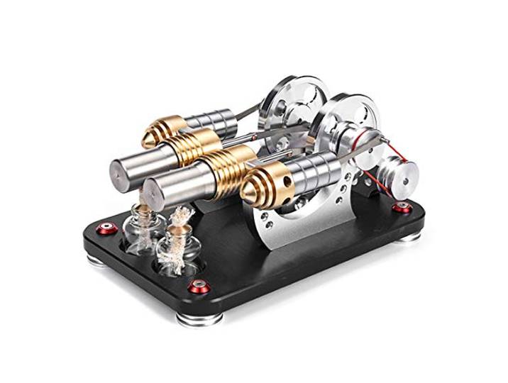 Mious Heißluft-Sterling-Motor-Set, 2-Zylinder-Parallel-Stirlingmotor-Modell für Erwachsene, Parallel-Stirlingmotor-Generator Spielzeug-Geschenk