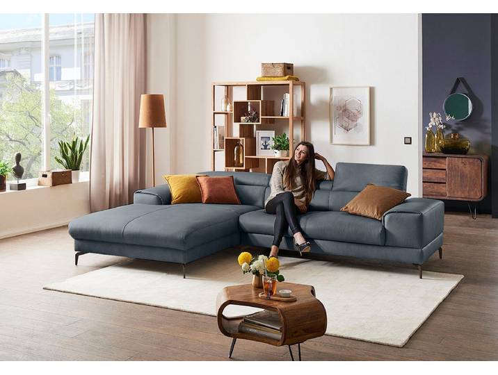 Ecksofa, 303x193 cm, Longlife Xtra-Leder, Blau, Kopfteilverstellung & Sitzverstellung, Modern, W.SCHILLIG