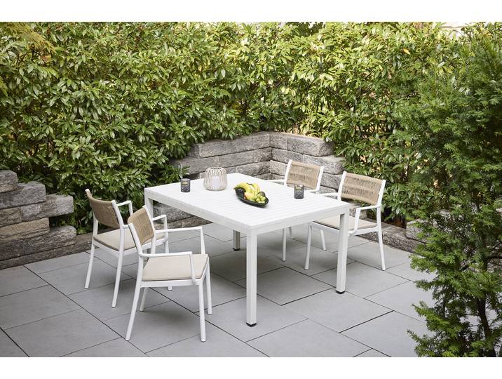 LC Garden Vona Gartenset weiß/natur 5tlg. Esstisch 140x100cm + 4