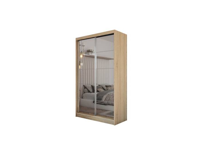SCHWEBETÜRENSCHRANK FIORELLA 120/216/61 cm 2-türig mit Spiegel Sonoma Eiche
