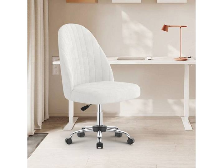 Chaise de bureau avec Dossier en Velours chaise coiffeuse Pivotant Réglable Avec roulettes pour Coiffeuse Chambre bureau Beige