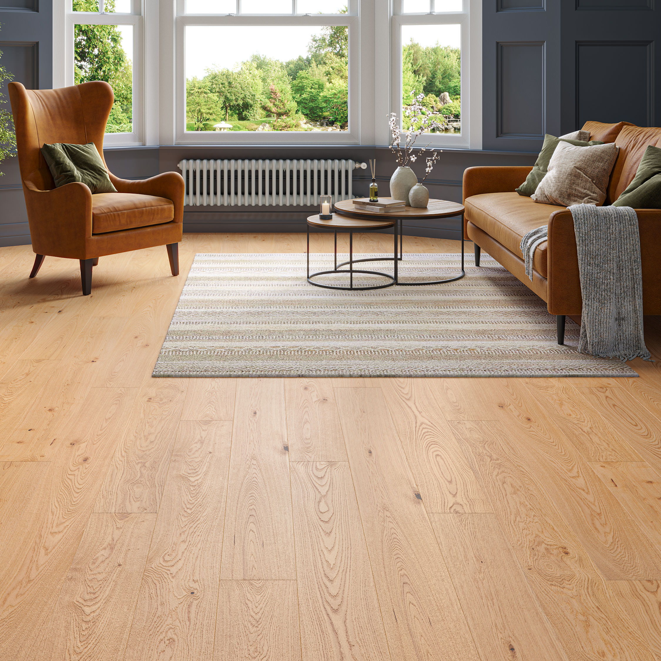 Luxury Flooring Natural Engineered Oak Smooth & Lacquered Flooring - 20mm x 1900mm x 190mm