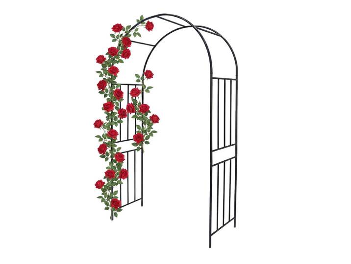 Relaxdays Rosenbogen Schwarz Metall wetterfest, 44.5x218x120 cm, Dekoration, Gartendeko