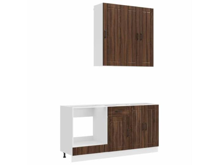 Favemtsl Küchenzeile Lucca 5-Teilig Brauneiche Holzwerkstoff Schrank Praktischer Küchenblock in Brauneiche für die Küche mit verstellbaren Füßen und sicherer Wandmontage für viel Stauraum.