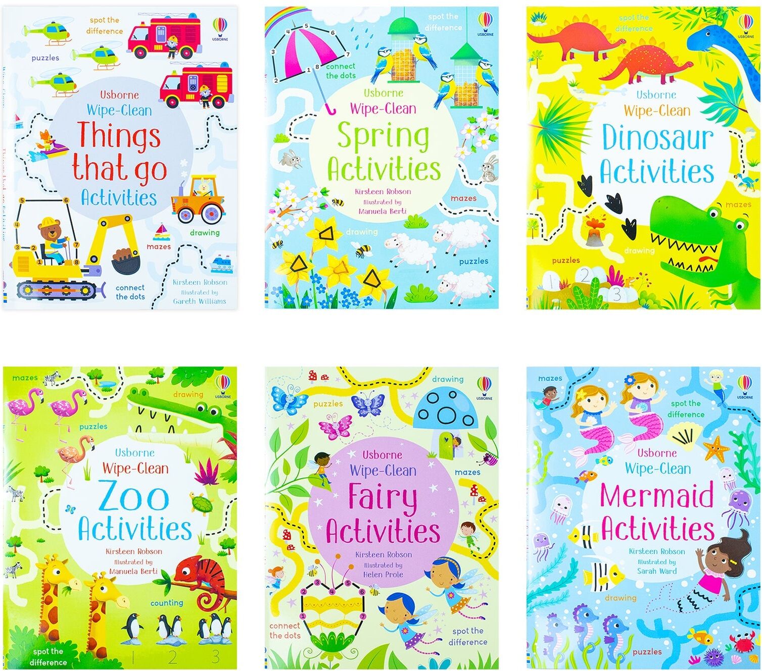 Usborne Wipe Clean Activities 6 Books Collection Set by Kirsteen Robson – Dinosaur, Mermaid & Fun Educational Activity Collection for Kids