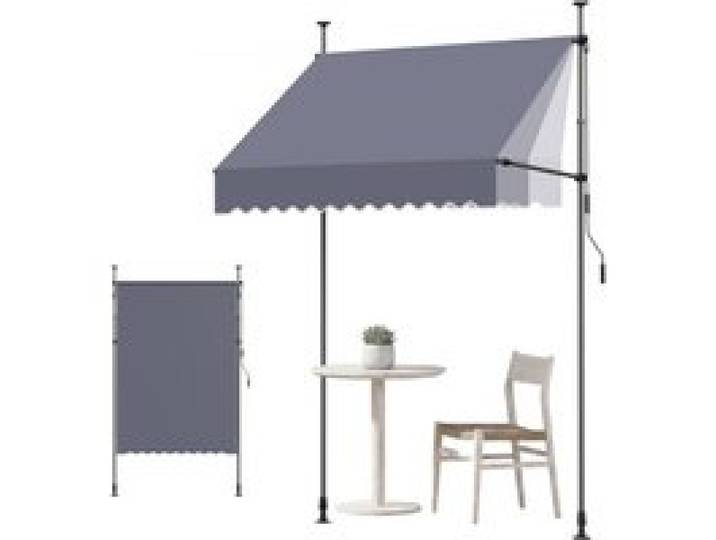 VEVOR Klemmmarkise 150 cm, Höhenverstellbare Markise mit Handkurbel, Terrassenmarkise UPF 80+ Sonnenschutz, Sonnenmarkise, Balkonmarkise, Ideal für Terrasse, Balkon & Garten, Dunkelgrau