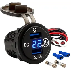 Offgridtec USB-Doppelsteckdose 12V/24V 2x 18W Kfz-Ladeadapter mit Spannungsanzeige und Abdeckung