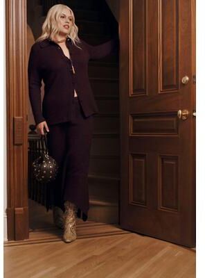Plus Size Women's Intarsia Knit Trumpet Maxi Skirt by June & Vie in Bordeaux Cocoa (Size 22/24)