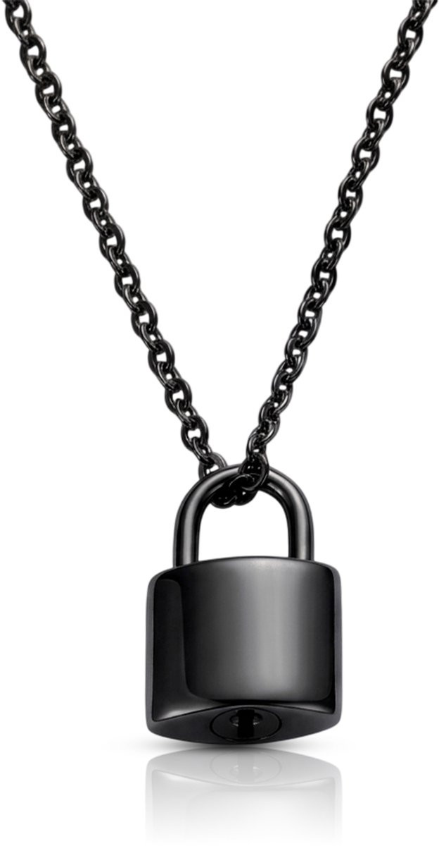 Akerz Ashanger Slotje Zwart – Mini Urn met Ketting en Vulsetje – RVS