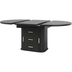 OKWISH Couchtisch aus MDF, Schwarz, 118-158x118x77 cm, gewerblich geeignet, ausziehbar mit Klapp- und Hebemechanismus für Lounge, Café und Empfang