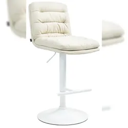 Décoshop26 - Barhocker 1x Fußstütze und Rückenlehne Sitz gepolstert aus cremigem Stoff und weißem Metall 10_0006507 10_0006507
