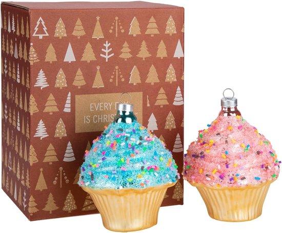 Set von 2 Glasgeblasenen Cupcake Weihnachtsbaum Ornamenten - Handgemacht