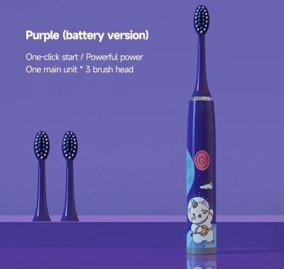 Uplift Essentials Rechargeable Colorful Cartoon Sonic Electric Toothbrush For Kids With Replacement Heads purple