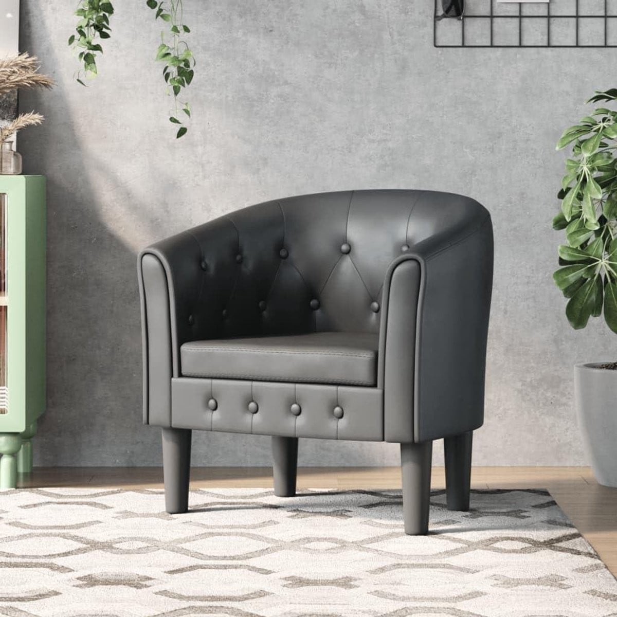 Grijs Kunstleren Lounge Clubstoel met Knoopstiksels - B/D/H: 70 x 56 x 68 cm