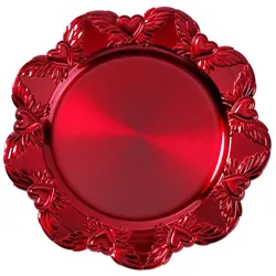 Dekoteller 32cm Kunststoff mit Herzmuster - Rot metallic