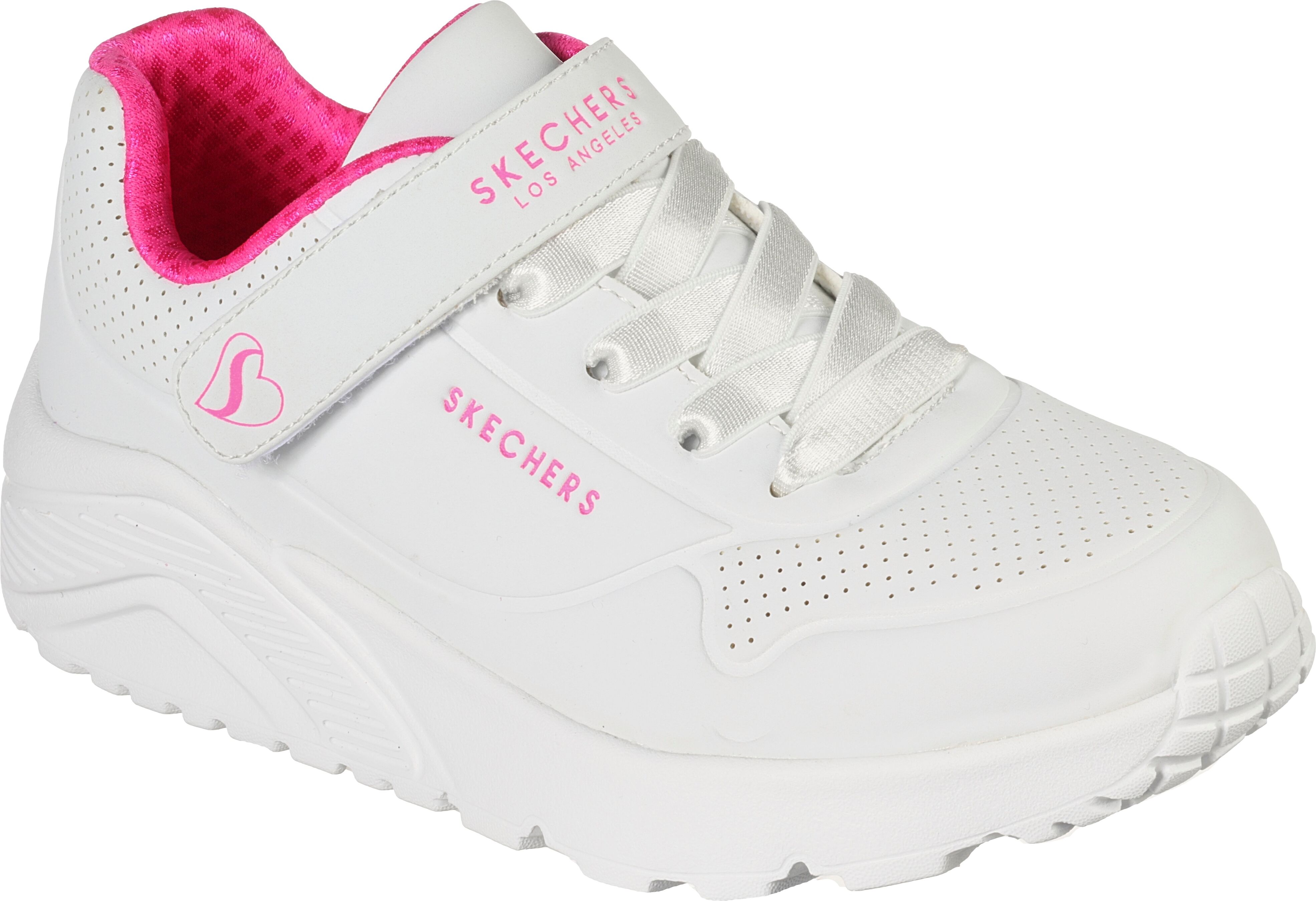 Sneaker SKECHERS "UNO LITE", Mädchen, Gr. 28, Textil, weiss (weiß), Lederimitat, Schuhe Sneaker, Plateausneaker, Retro Sneaker, Klettschuh im Monochrome Look weiß 28, Textil