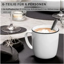 Sänger Geschirr, Tasse, Kaffeebecher Set Marlo Black Rim (350 ml, 6x)