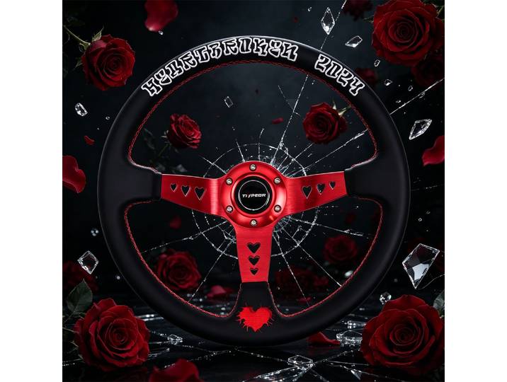 Volant de course sportif TIYPEOR 345MM personnalisé en cuir rose avec trou en forme de cœur et support de 5 mm
