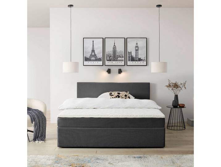 P & B Boxbett, Grau, Kunststoff, H2, Höhe ca. 17 cm, 180x200 cm, Schlafzimmer, Betten, Doppelbetten