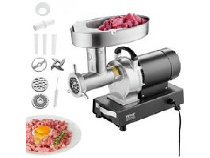 VEVOR kommerzieller elektrischer Fleischwolf Wurstmaschine 6,35 kg/Min. 750 W, industrieller Fleischwolf mit Klinge & Mahlplatte, multifunktionaler Fleischwolf aus Edelstahl für Küche & Restaurant