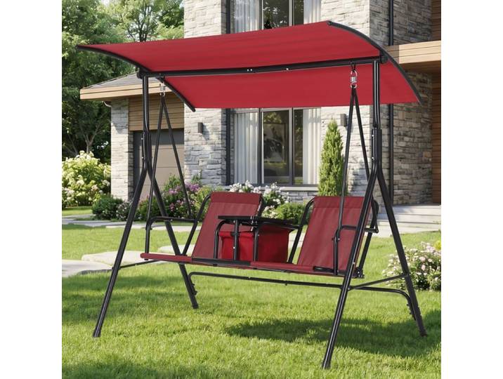 Balancelle de jardin - LUNSY - Auvent réglable - Porte-gobelets intégrés - Tablette centrale pivotante