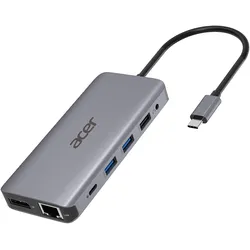 Acer 12-In-1 Type-C Adapter (USB-C, 7 Ports), Dockingstation + USB Hub, Silber