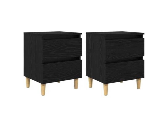 KUTYWEXFM Nachttisch 2er Set Schwarz Eichen-Optik 40x35x50 cm Kompakter Beistelltisch mit Schublade und stabilen Kegelbeinen für Schlafzimmer oder Gästezimmer.