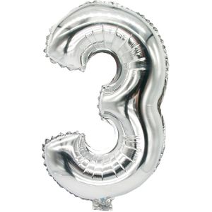 Papstar Luftballons 86833 Zahlenballon 3, silber, Folienballon, 20 x 35 cm