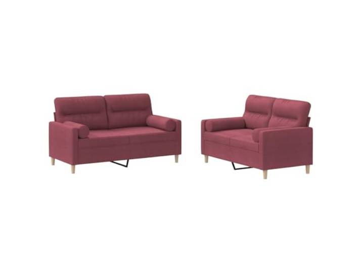 GHVBNMF 2-TLG. Sofagarnitur mit Kissen 2-Sitzer Couch Weinrot Stoff Elegantes Polstermöbel Set inklusive Zylinderkissen für Wohnzimmer und Büro, dicke Schaumstoffpolsterung für hohen Komfort.