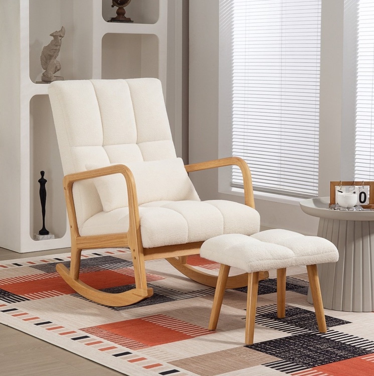 CHICFURN Schommelstoel met hocker - Wit - Relax recliner voor volwassenen