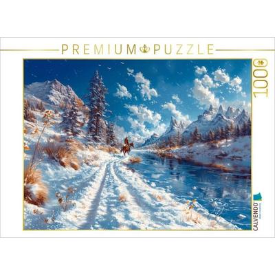 CALVENDO Puzzle Unbegrenzte Stille - Reiter auf Pferd in Winterlandschaft | 1000 Teile Lege-Größe 64x48cm Foto-Puzzle für glückliche Stunden