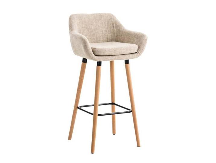 Tabouret de bar Grant tissu avec Pieds en Bois et repose-pieds en Métal Crème