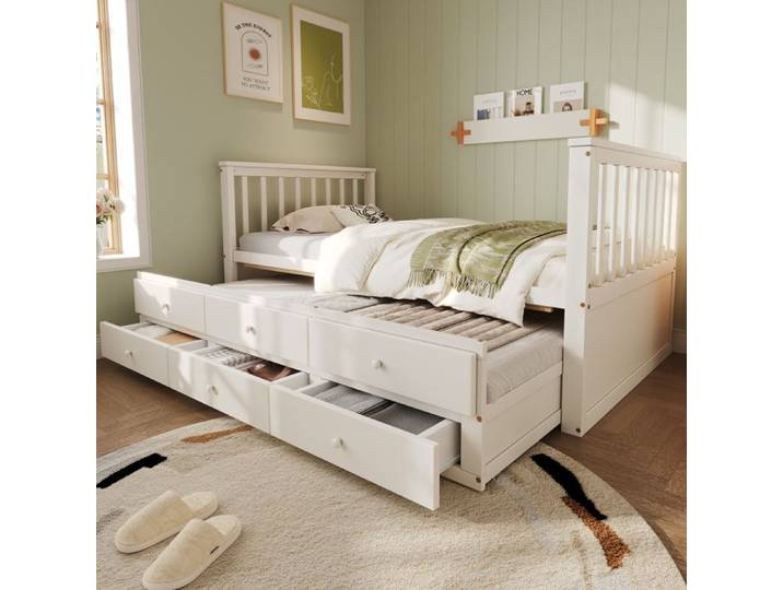 Cadre de lit 90x200cm (90x190cm) lits jumeaux Lits pour enfants Lits d'étage Lits en bois massif Couchage 90 x 200 cm Blanc