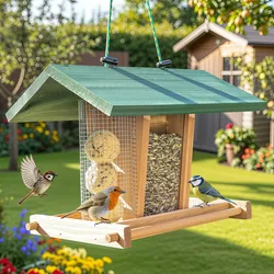 Vogelhaus Bird Kitchen Natur | 22 x 26 x 33 cm | Aufhängeseil | Massives Kifernholz | Plexiglasscheibe | zooprinz