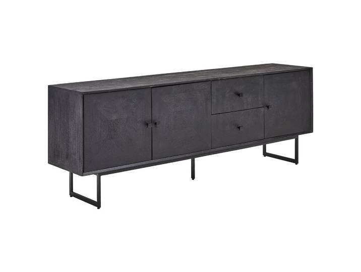 Livetastic Nassau, Schwarz, Holz, Metall, Mangoholz, Holz, 2 Fächer, 2 Schublade(n) Schubladen, 180x65x40 cm, Holzmöbel, Kleinmöbel Holz, Holzkommoden, Lowboards Holz