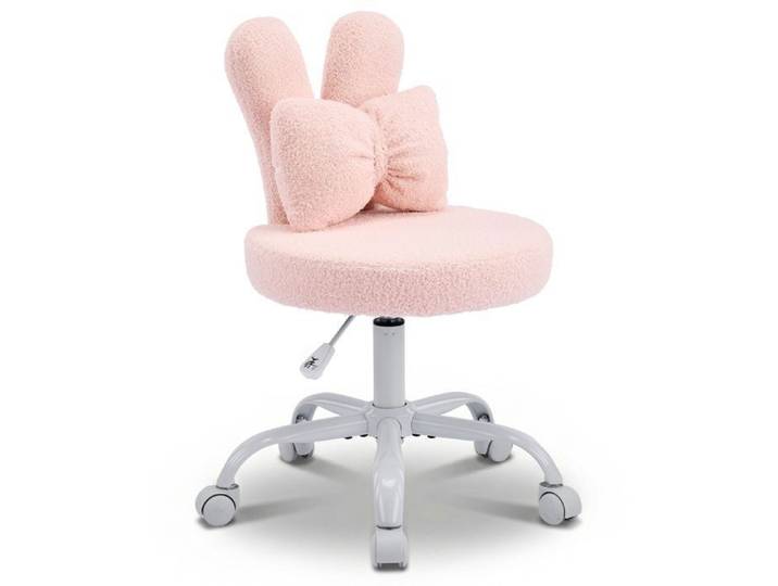 Chaise de bureau - Fauteuil coiffeuse Pivotant - velours ours - Réglable en Hauteur - Rose